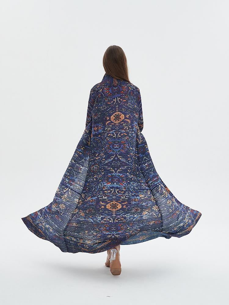 LUMAYA6717 Midnight Tapestry  Blue Printed Abaya with Artistic Motifs