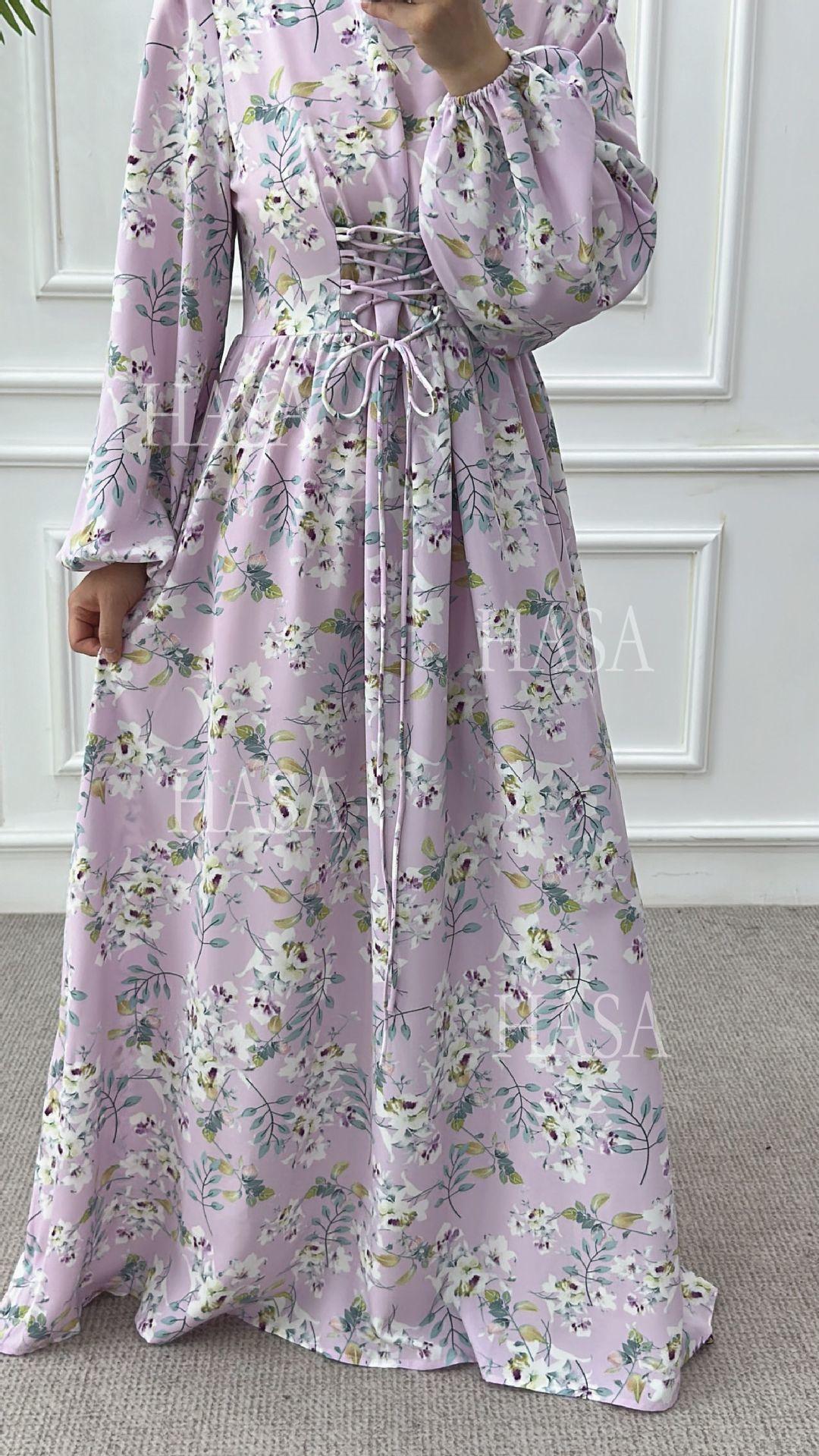 LUMAYA6489 Long-sleeved Floral Maxi Dress with Natural Waist