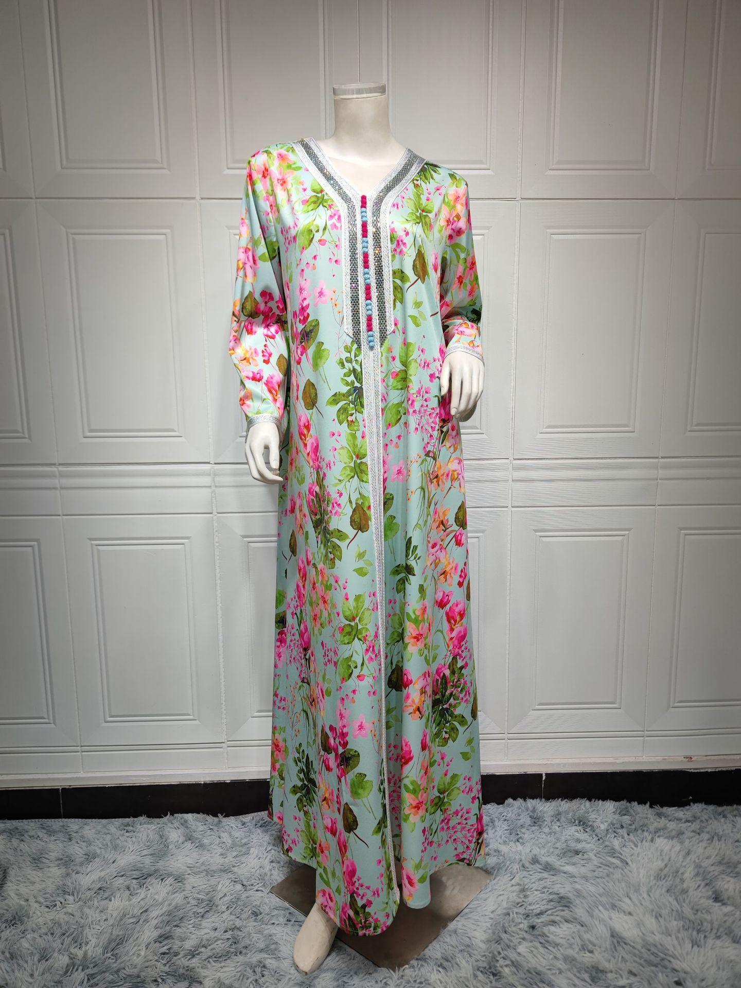 LUMAYA LUMAYA1075 Abaya Robe New Printed Rhinestone Dress