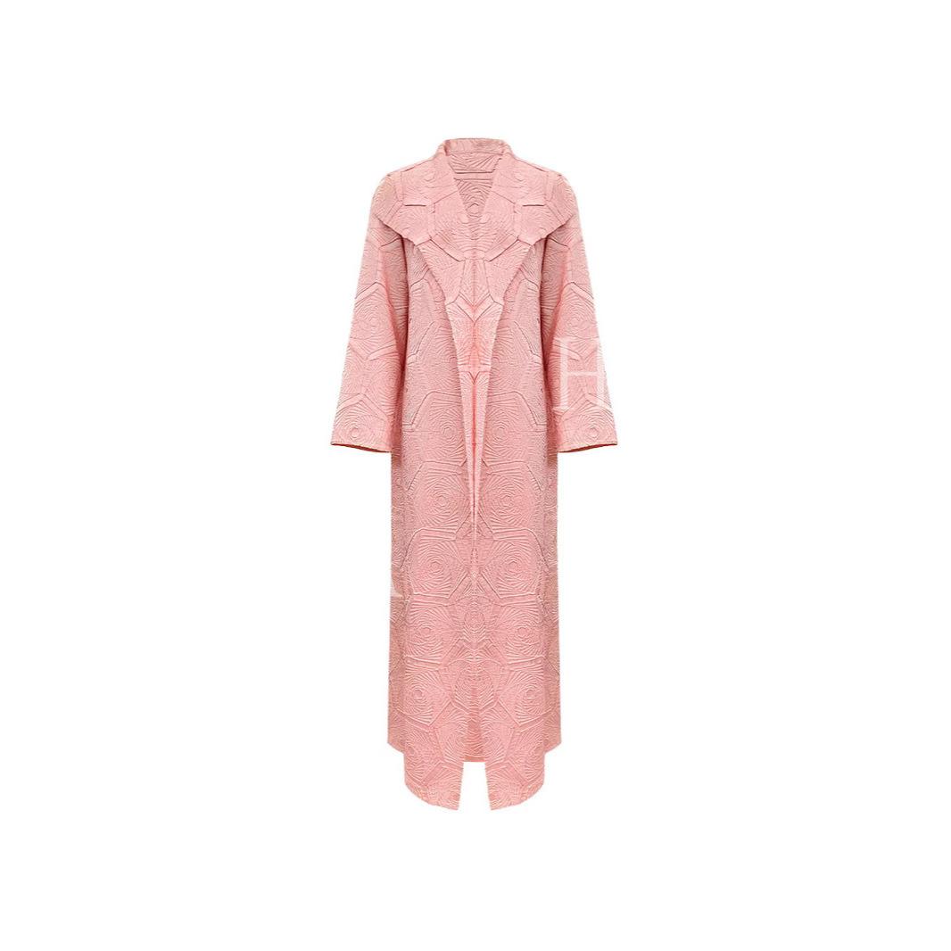 LM6592 Embroidered Pleated Cardigan Jacket - Large Size, Comfortable Mid-Length