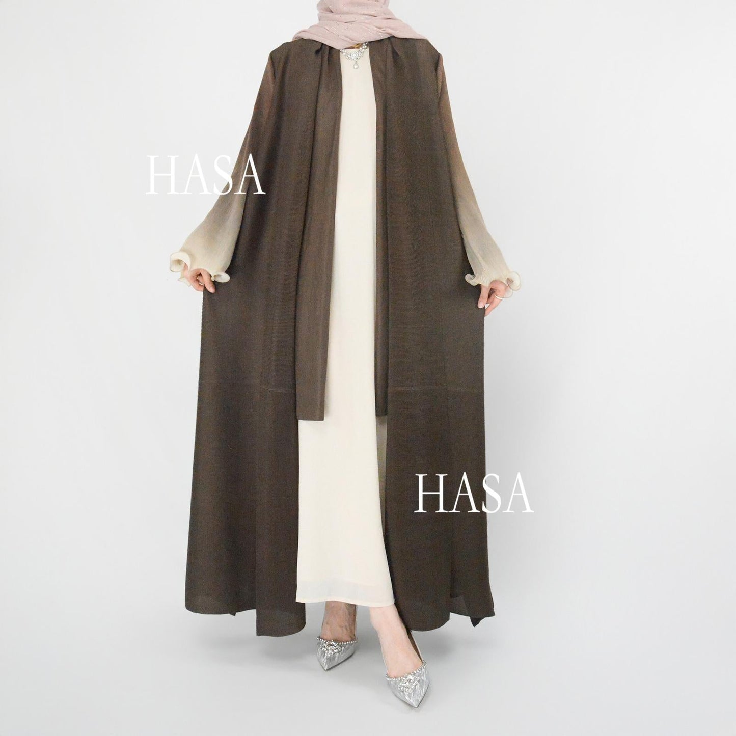 LUMAYA6360 Summer Ombré Gradient Abaya with Pleats and Fluted Bell Cuffs