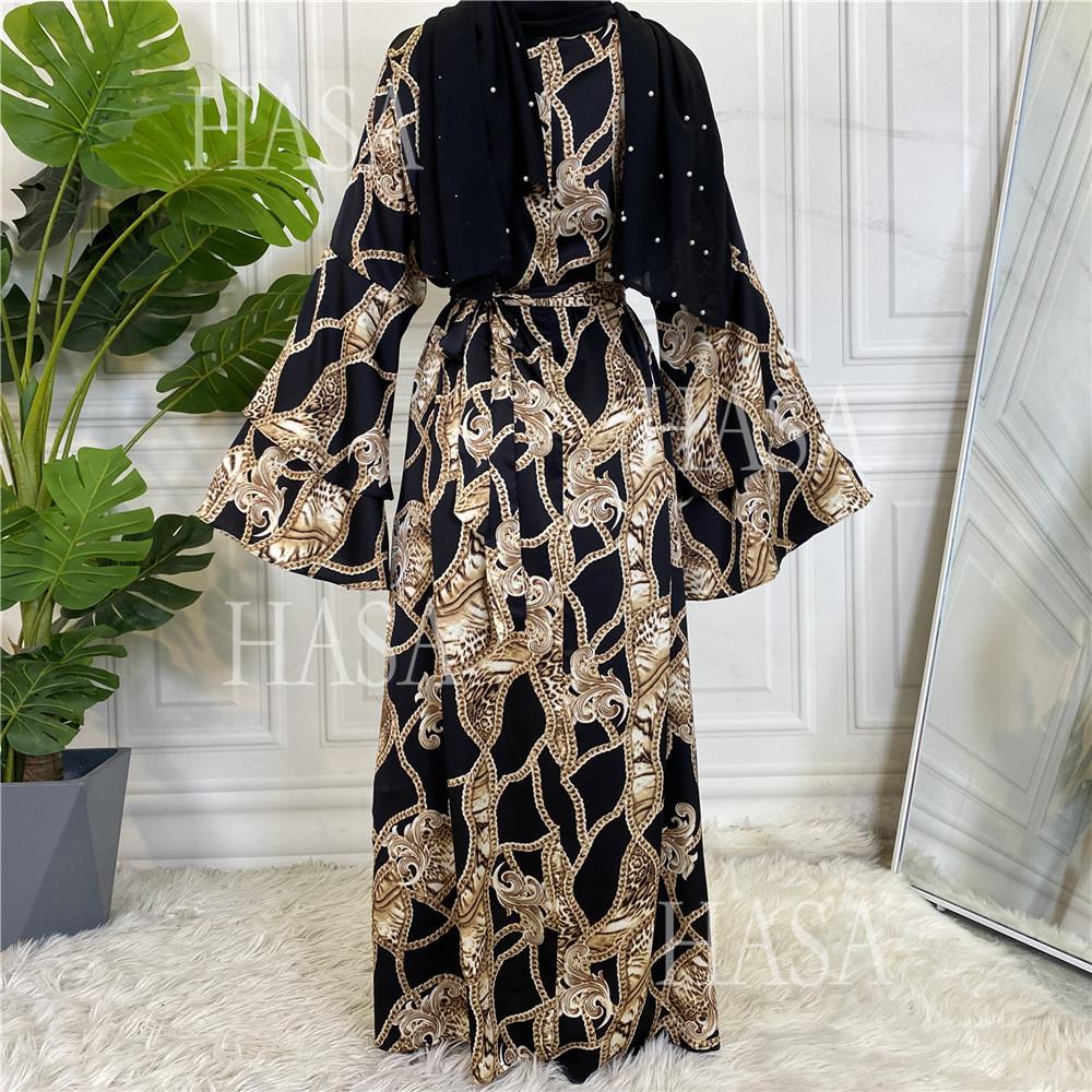 LM6590 Fashionable Printed Loose-fitting Dress with Lace-up Design and Wide Swing