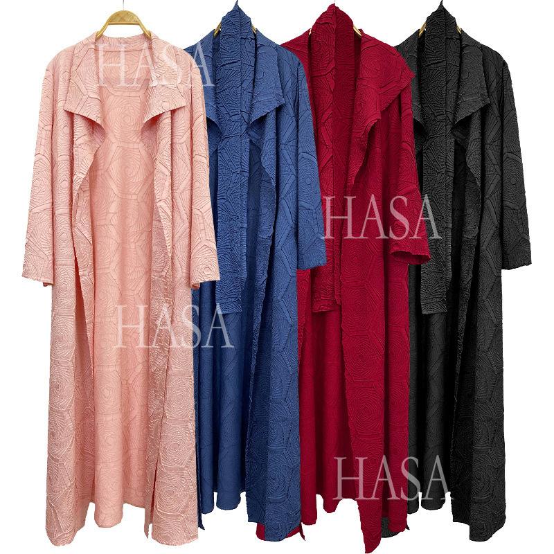 LM6592 Embroidered Pleated Cardigan Jacket - Large Size, Comfortable Mid-Length