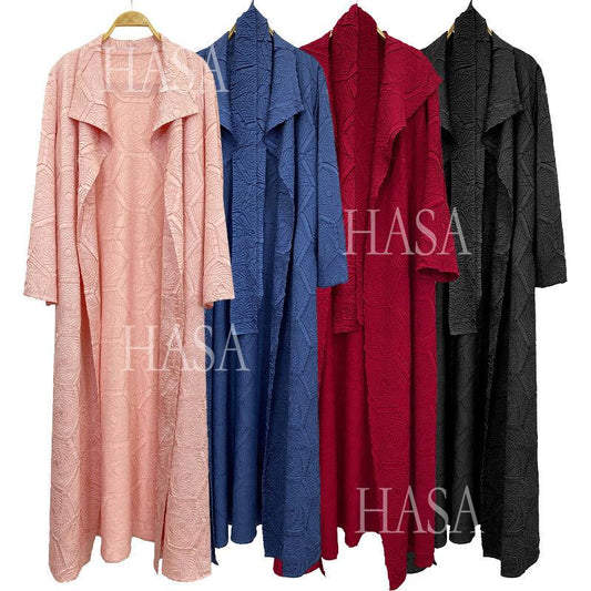 LM6592 Embroidered Pleated Cardigan Jacket - Large Size, Comfortable Mid-Length
