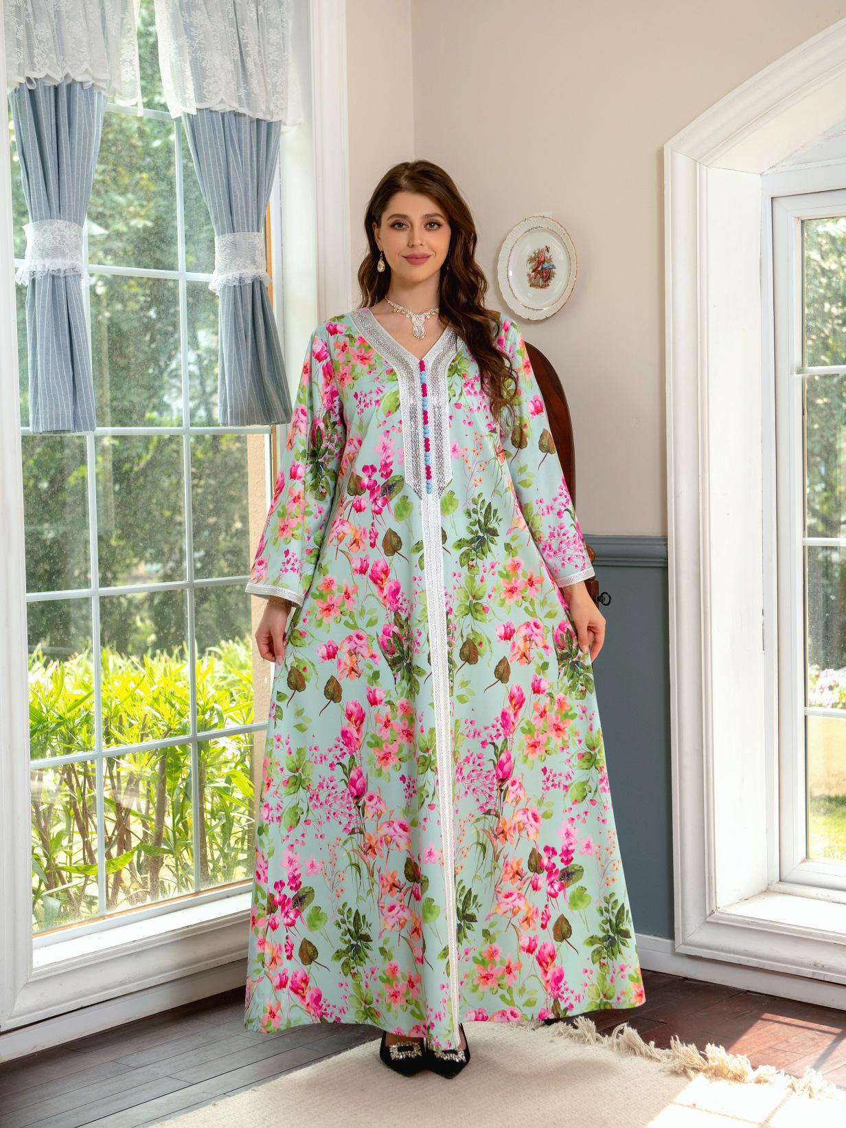 LUMAYA LUMAYA1075 Abaya Robe New Printed Rhinestone Dress