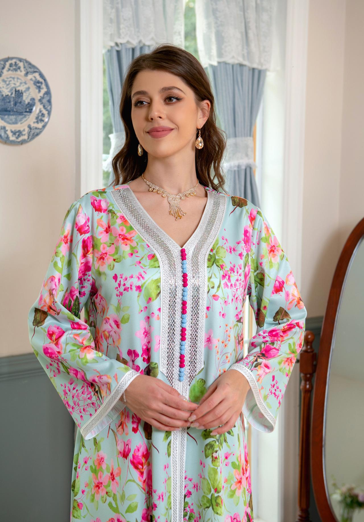 LUMAYA LUMAYA1075 Abaya Robe New Printed Rhinestone Dress