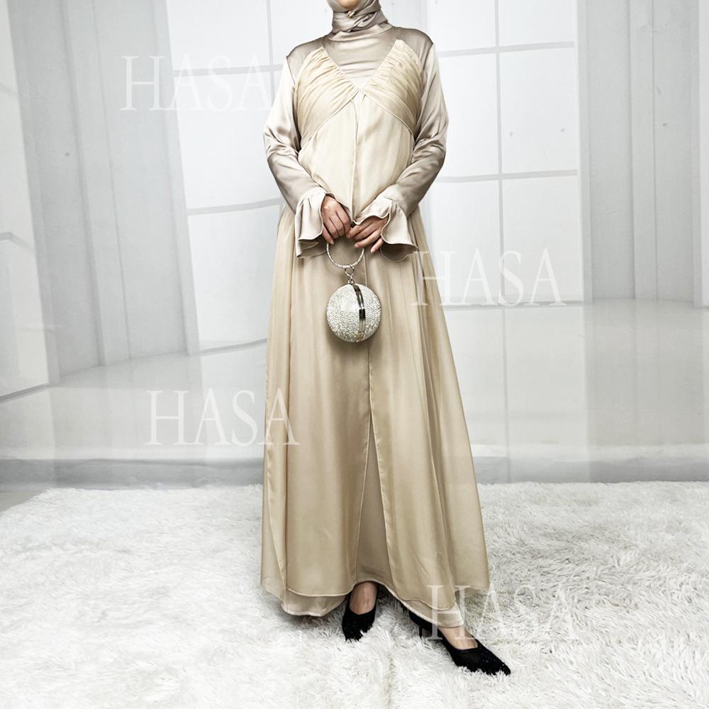 LUMAYA5858 Elegant Bright Satin Robe (without Headscarf), Clever Splicing Creates Multi-faceted CLUMAYArm