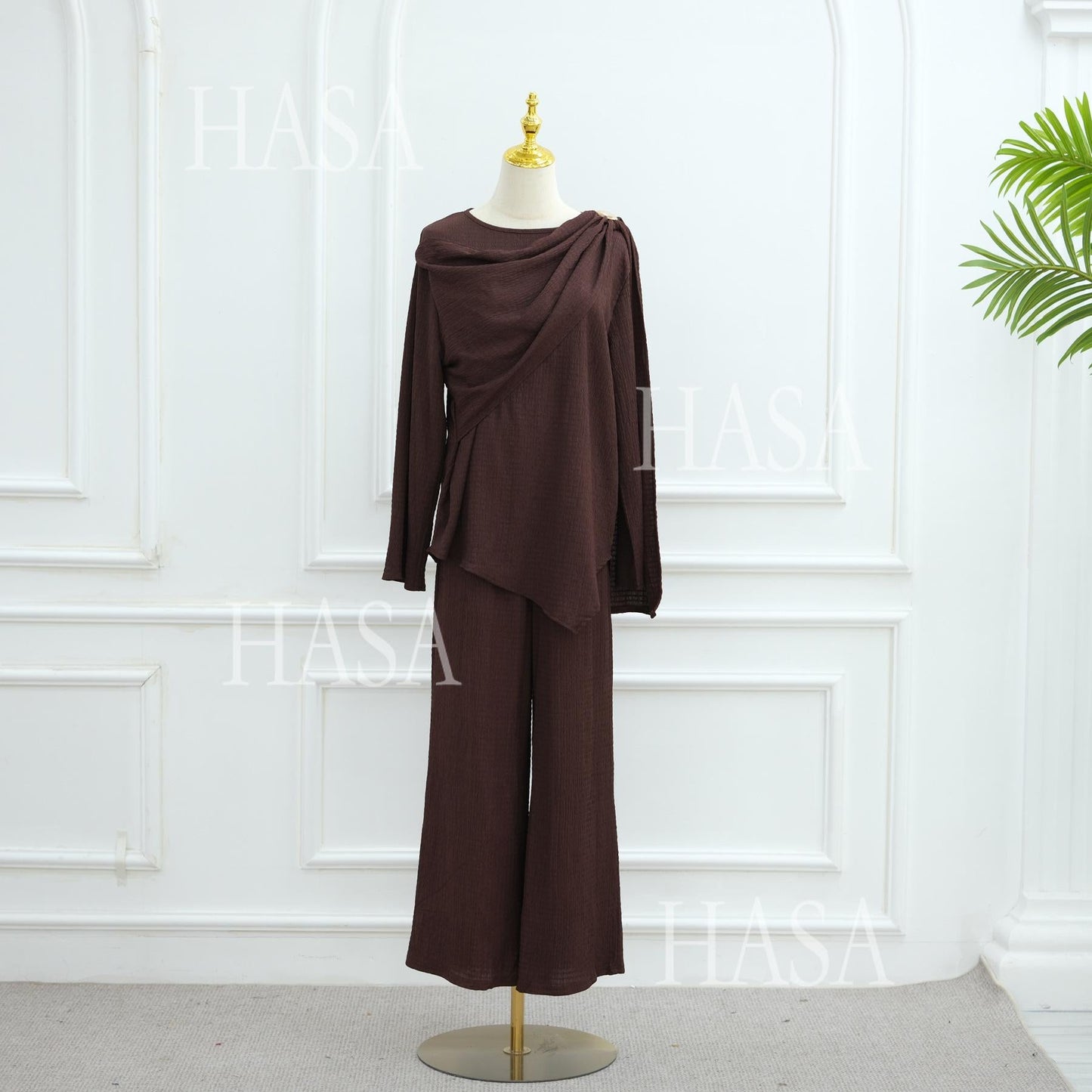 LM6568 Solid Color Design Top + Pants Two-piece Set for Daily Personality Wear