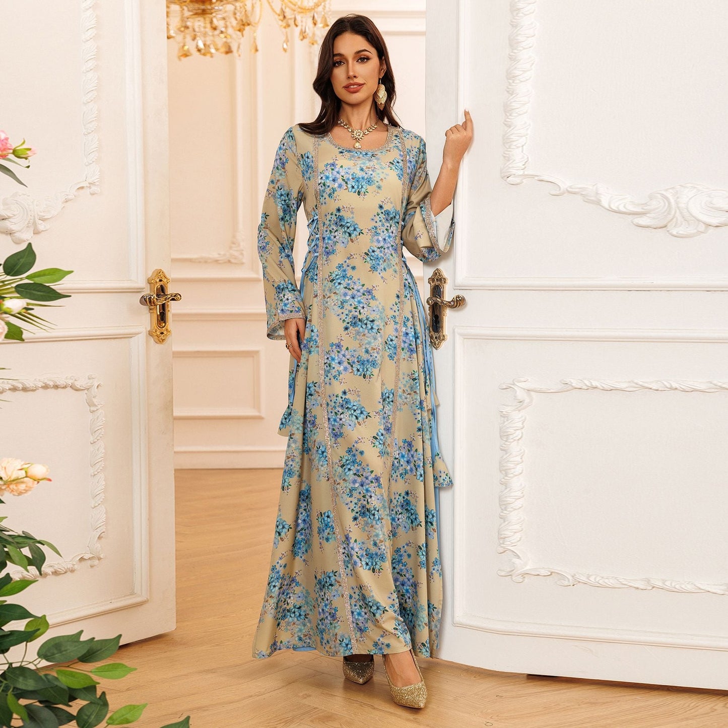 LM6642 Floral print long dress