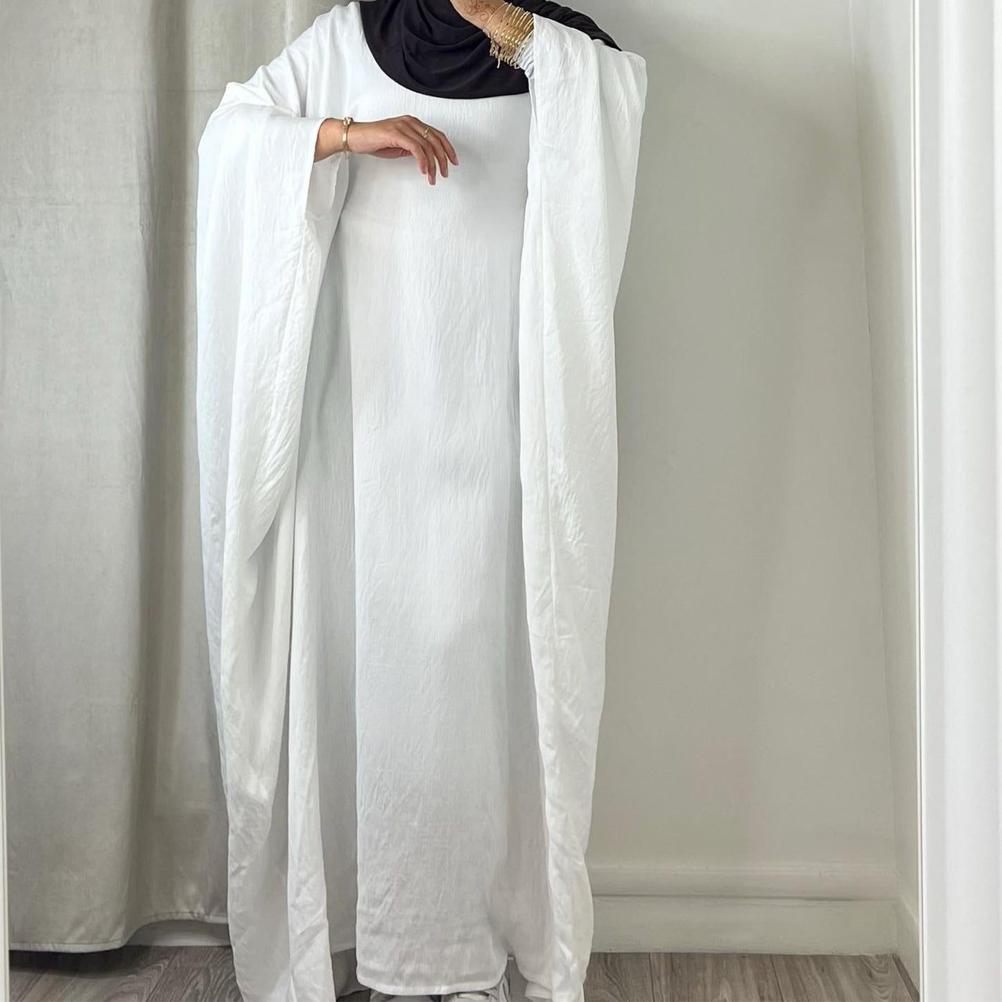 LUMAYA LUMAYA0997 Crepe Kaftan with Built-in Belt Waist Bat Sleeves Dress