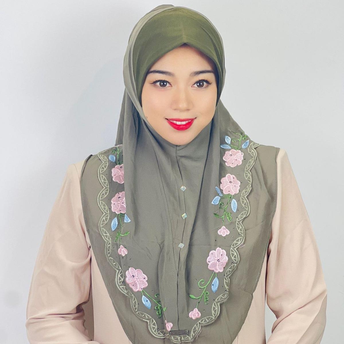 LUMAYA LM1105 Double Layered Floral Embroidered Lace Headscarf for Women