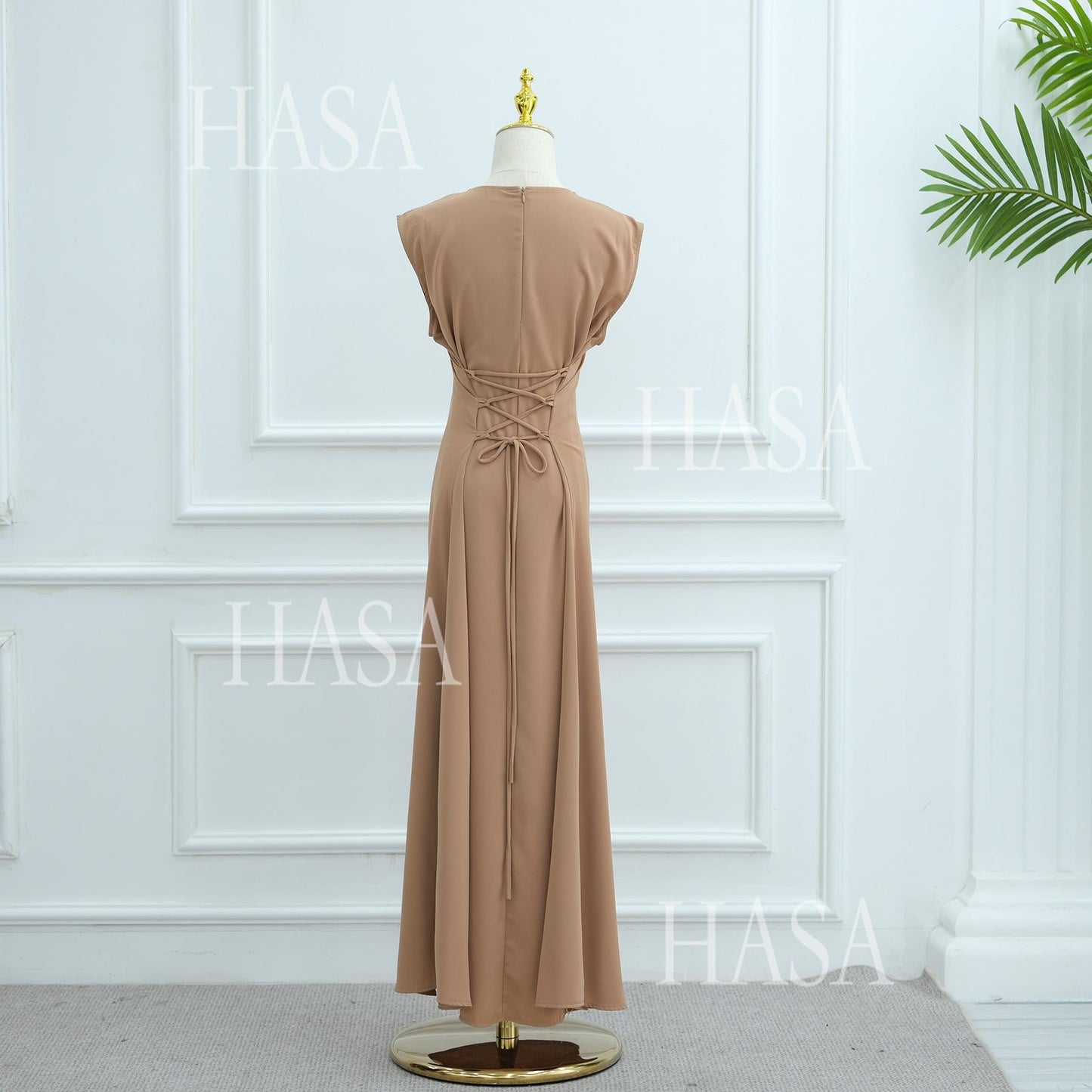 LUMAYA6470 Sleeveless Long Dress with Adjustable Back Lacing