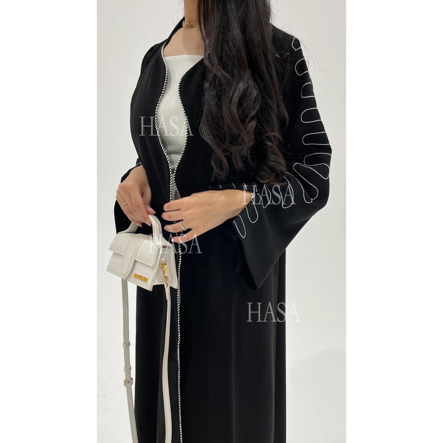 LMSA's Series LM6582 Abaya Women's Long Embroidered Cardigan Jacket with Wavy Edges