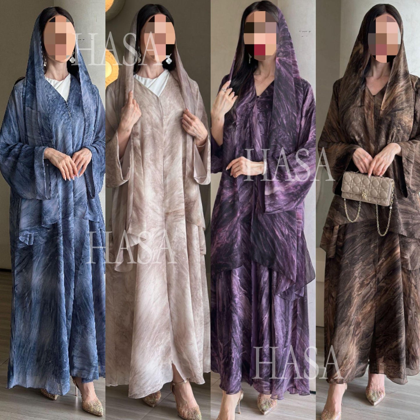 LUMAYA6551 Printed Abaya Cardigan with Matching Scarf Two-Piece Set