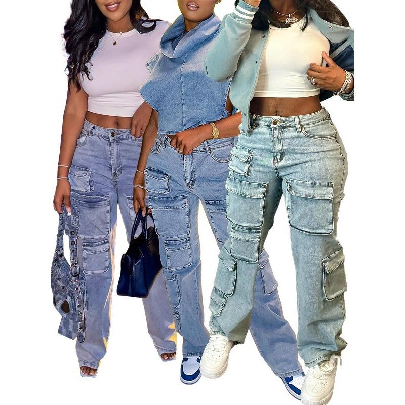 LM1917 Three-dimensional Multi-bag Tooling Style Denim Trousers