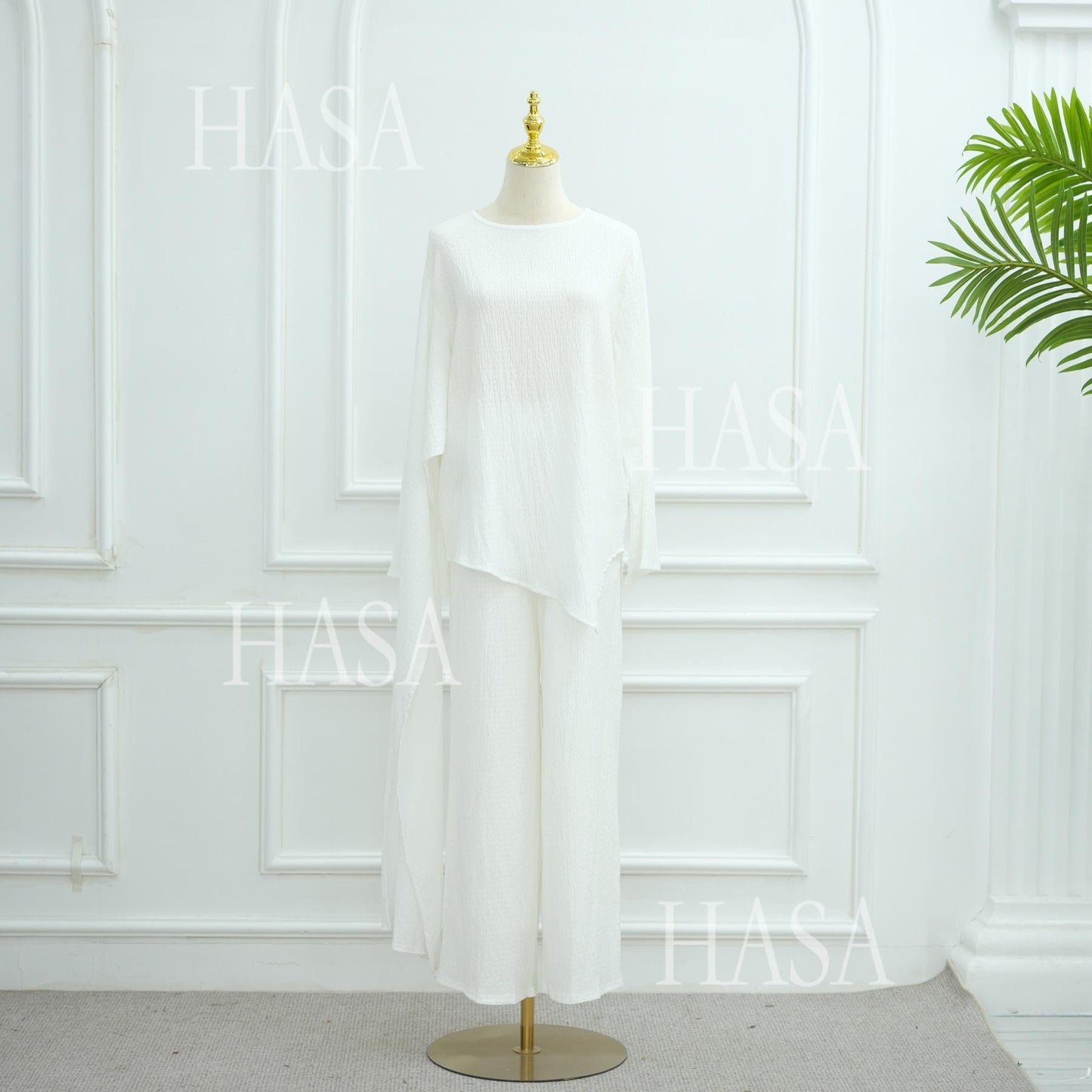 LM6568 Solid Color Design Top + Pants Two-piece Set for Daily Personality Wear