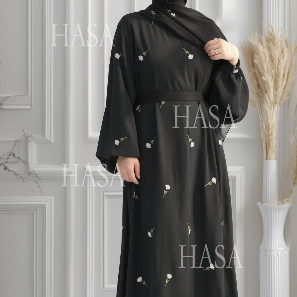 LUMAYA5871 Flower Embroidered Two-piece Dress | Elegant Swing + Belt Design