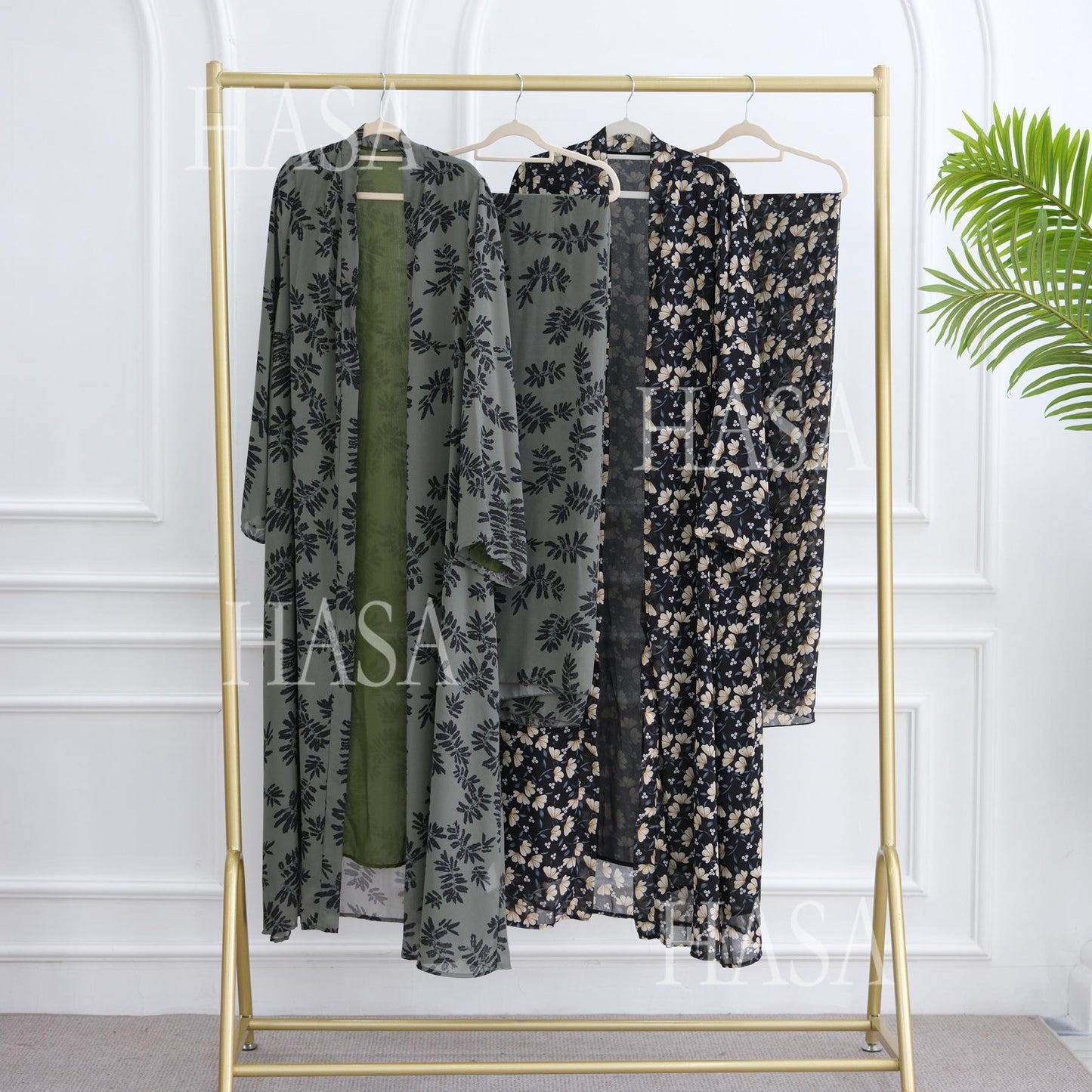 LUMAYA6515 Summer Printed Chiffon Jacket and Headscarf Two-Piece Set