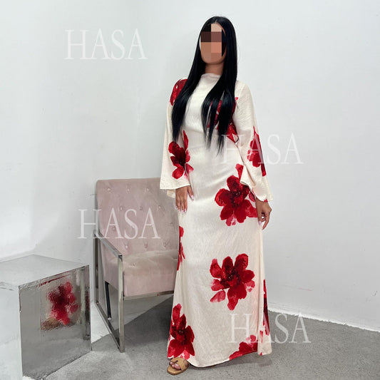 LUMAYA6503 Long-sleeved Waist-length Printed Dress (one Piece)