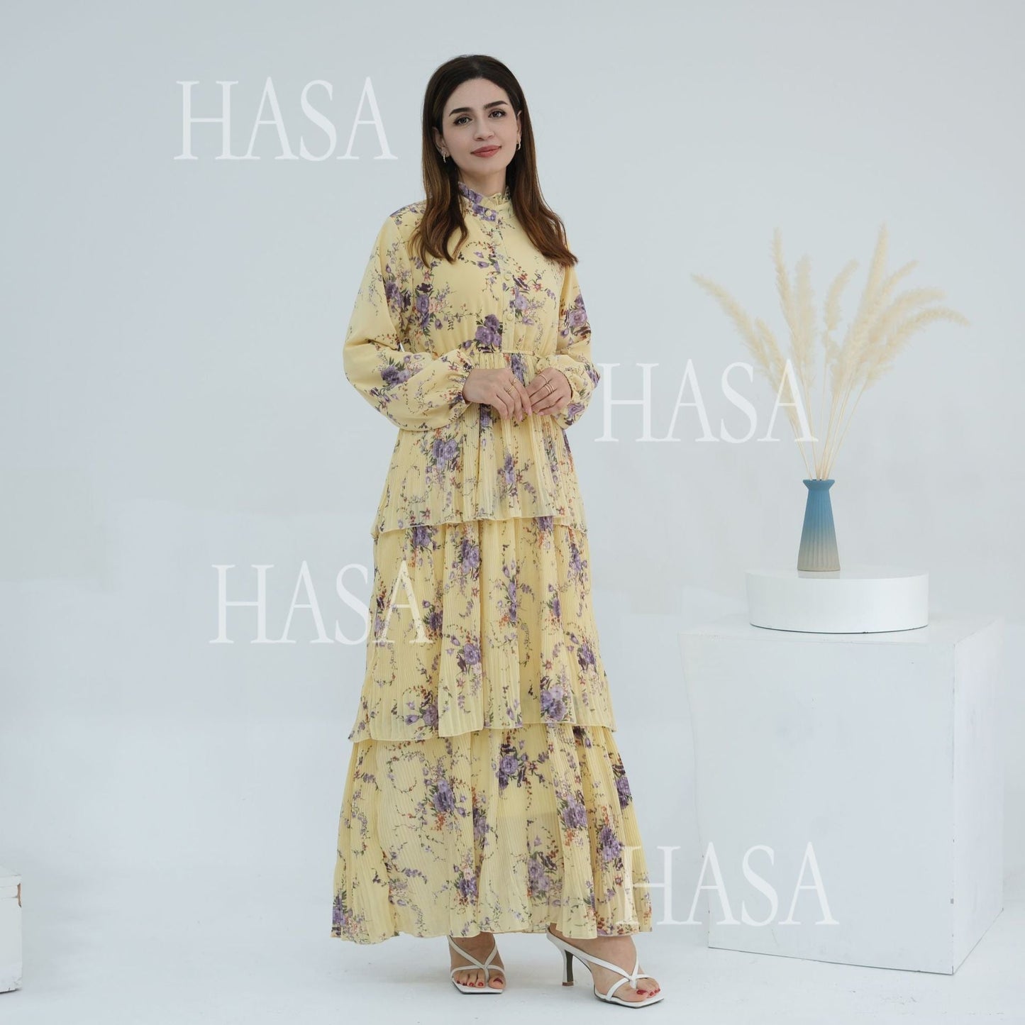 LUMAYA6500  Romantic Layered Print Long Dress