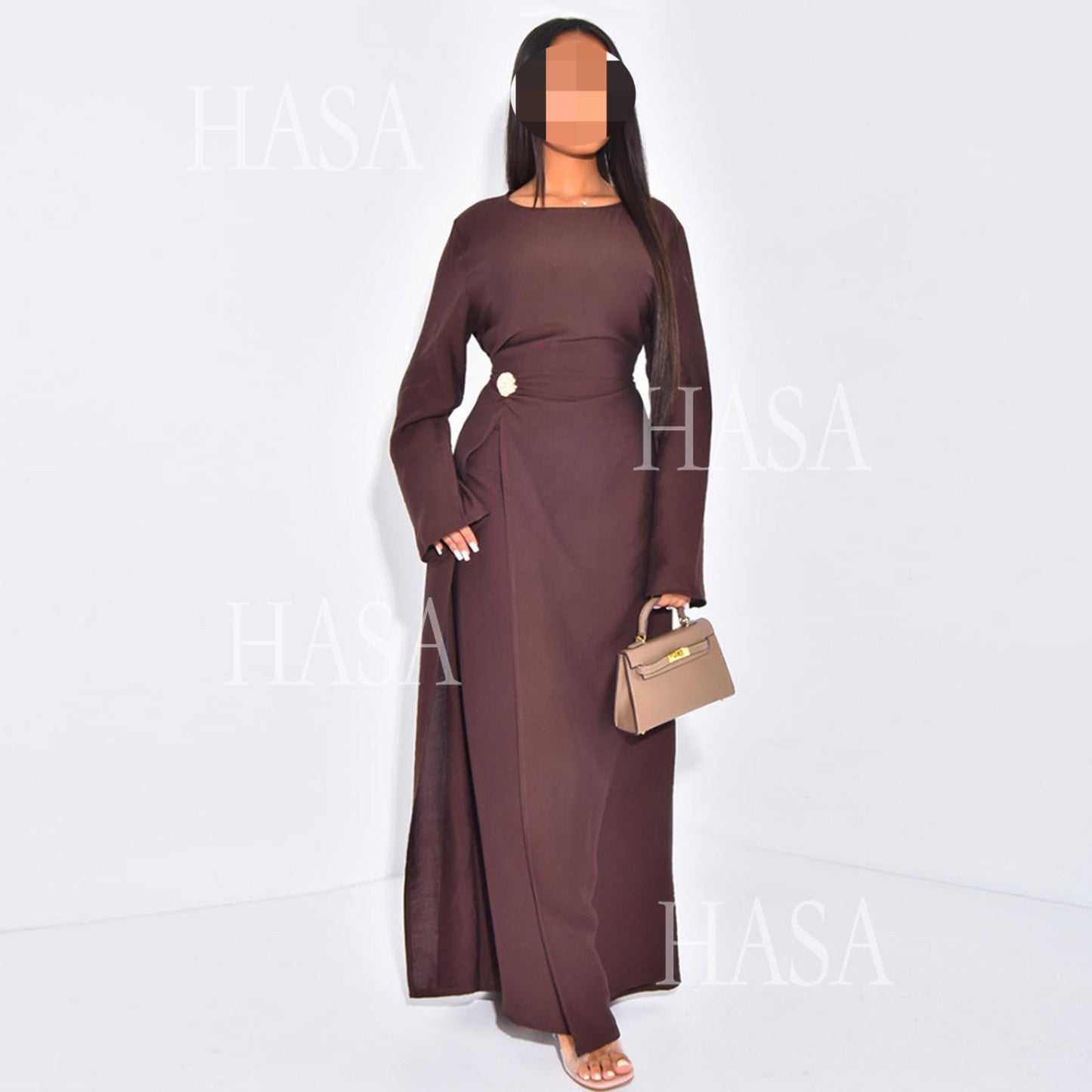 LUMAYA6549 Minimalist Abaya with Waist Detail