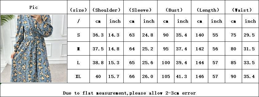 LUMAYA6489 Long-sleeved Floral Maxi Dress with Natural Waist