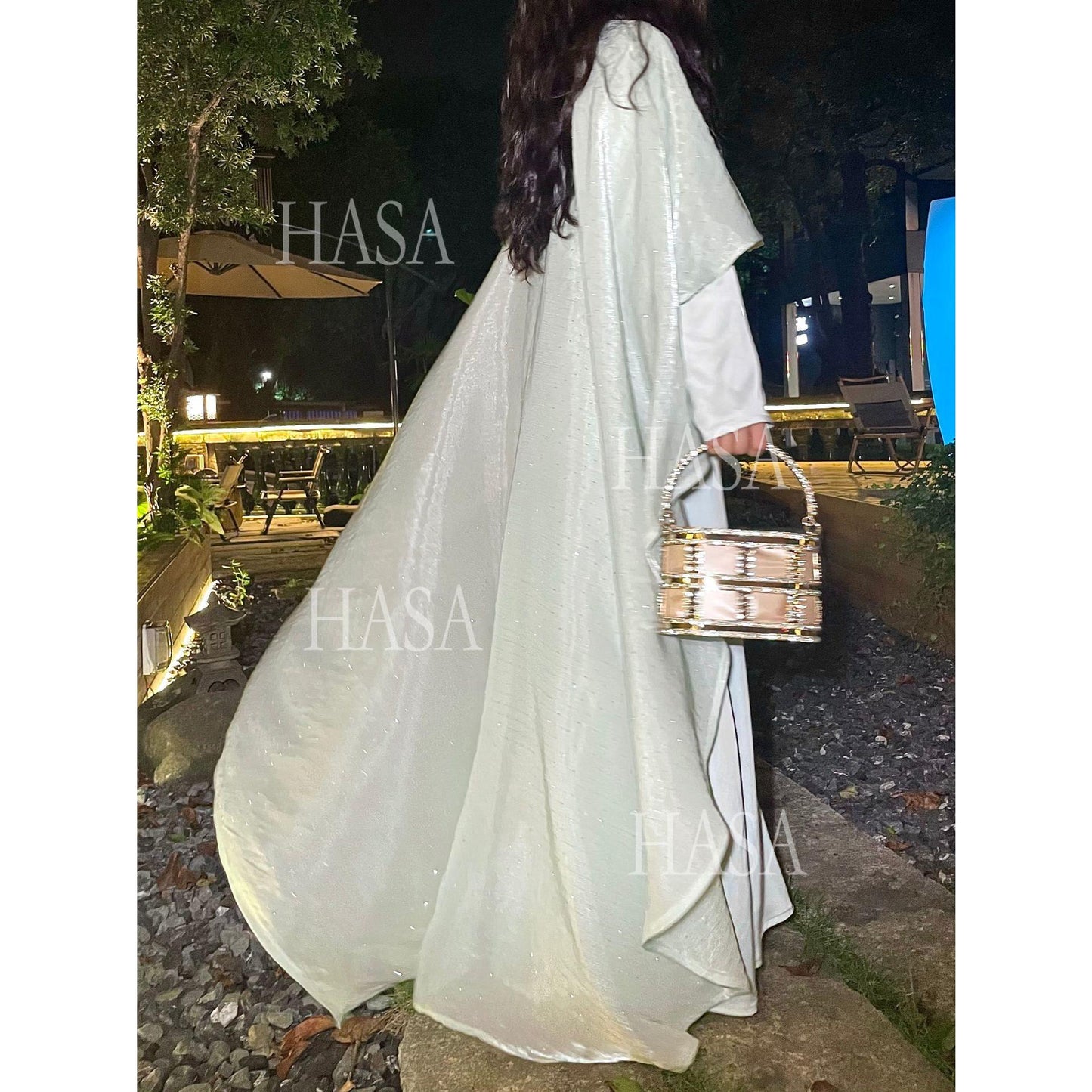 LUMAYA6477 Shiny robe two-piece set with rhinestone sLUMAYAwl decoration