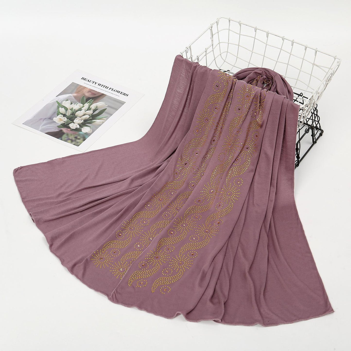 LUMAYA LM1145 Solid Color Rhinestone Headscarf
