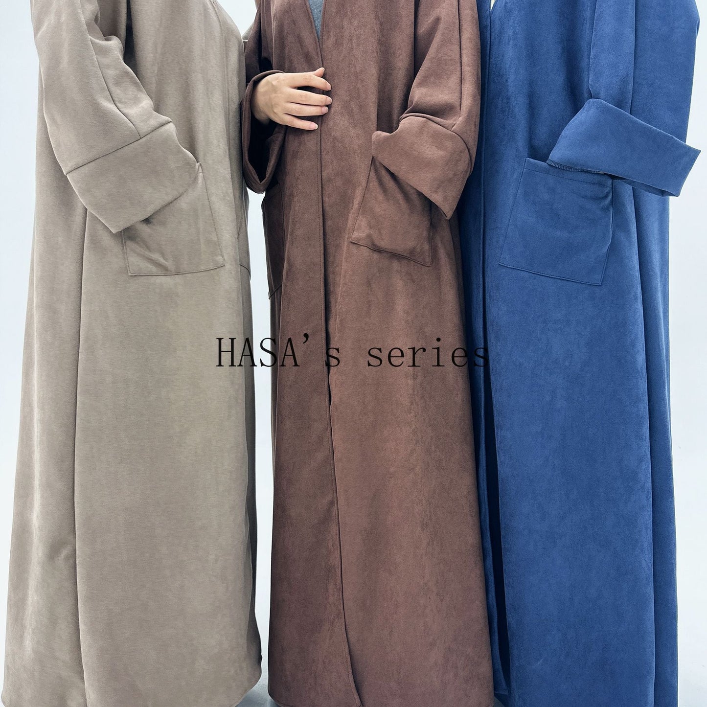 LUMAYA5148 Suede-textured, Simple Cardigan-style Long Robe, A Loose and Comfortable Dress for Autumn and Winter.