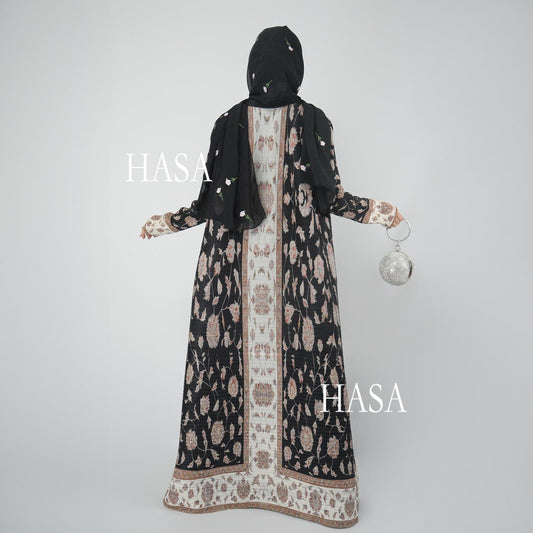 LUMAYA5846 Color-blocked Placket Printed Open-front Long Coat