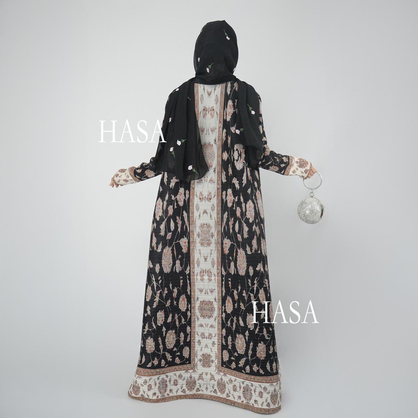 LUMAYA5846 Color-blocked Placket Printed Open-front Long Coat