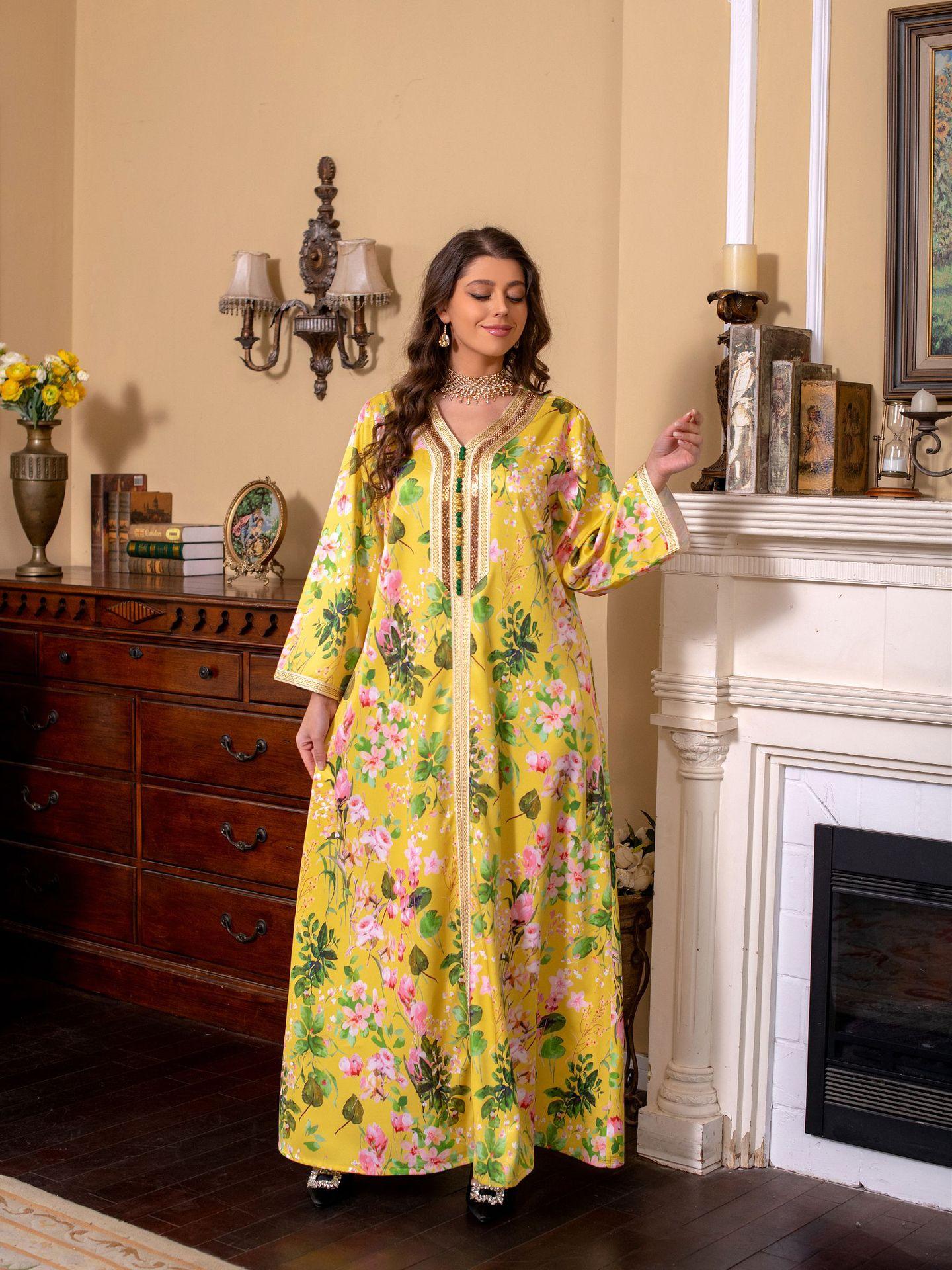 LUMAYA LUMAYA1075 Abaya Robe New Printed Rhinestone Dress