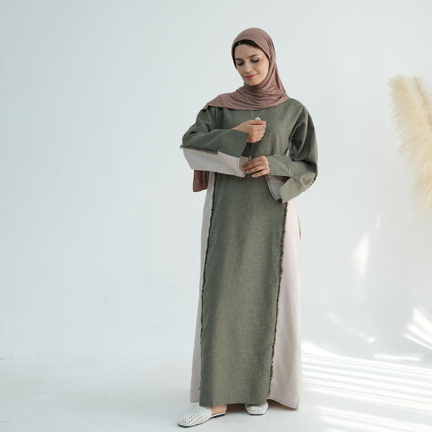 LUMAYA5508 Elegant patchwork robe - lightweight and comfortable, showing fashion taste plain casual dress