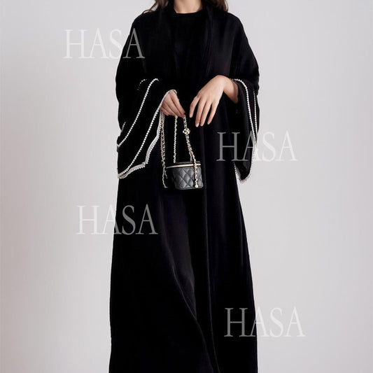 LUMAYA6543 Elegant Abaya with LUMAYAnd-Embroidered Pearl Details