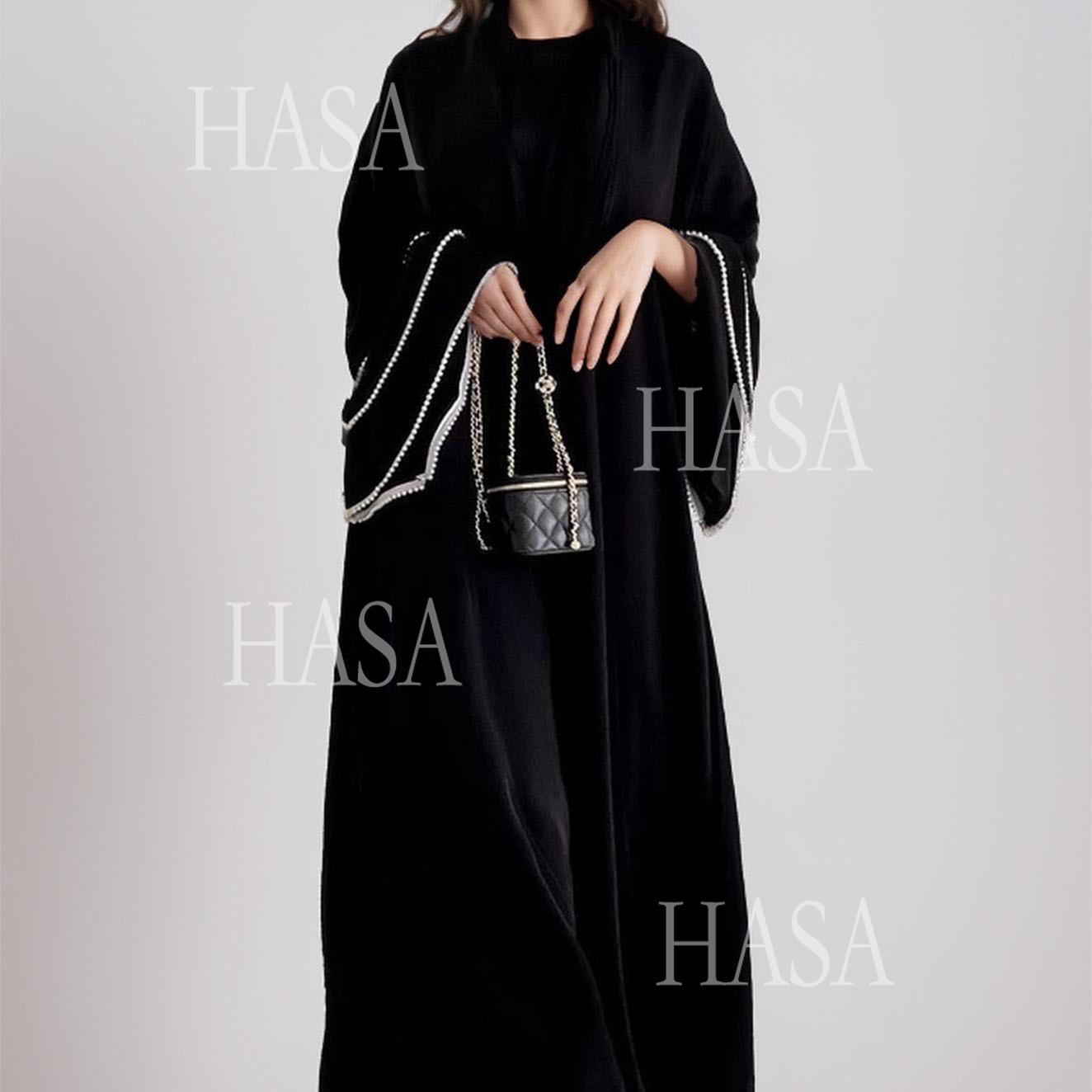 LUMAYA6543 Elegant Abaya with LUMAYAnd-Embroidered Pearl Details