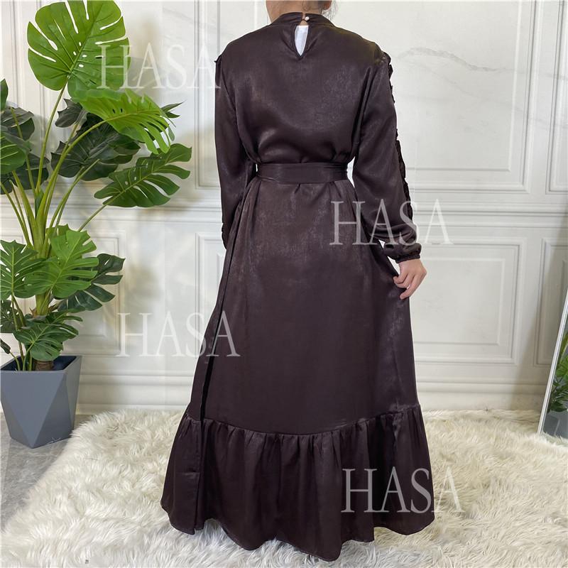 LM6591 Solid Color Turtleneck Long Sleeve Dress with Pleated Waistband