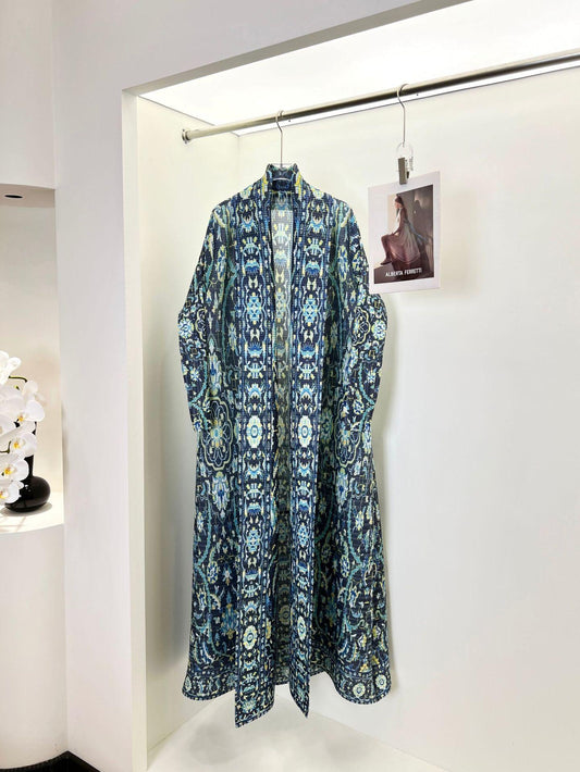 LUMAYA6716 Rtisan Elegance  Blue Printed Abaya with Traditional Motifs