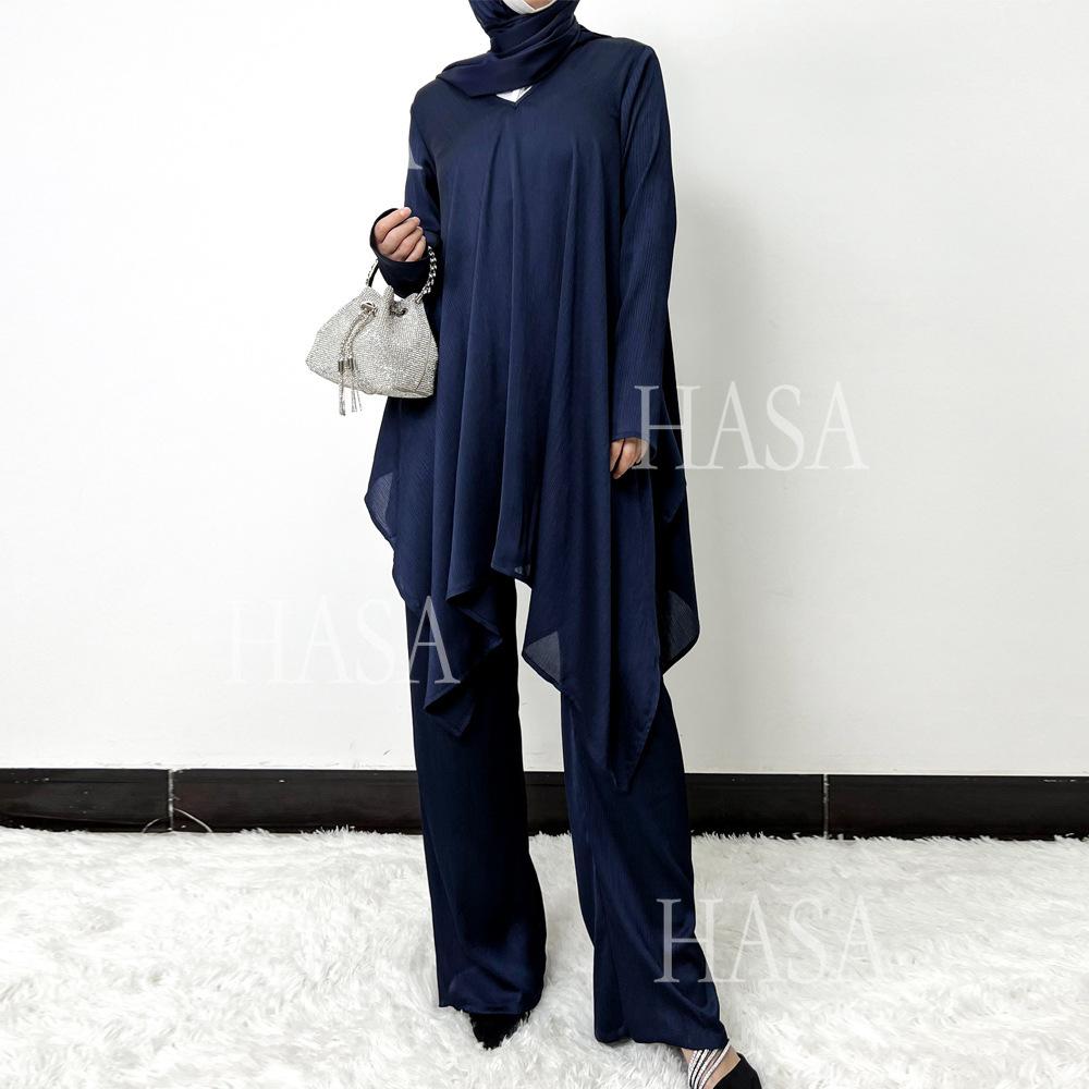LUMAYA5854 High-end crepe linen two-piece robe, irregular design shows fashion(Headband not included)