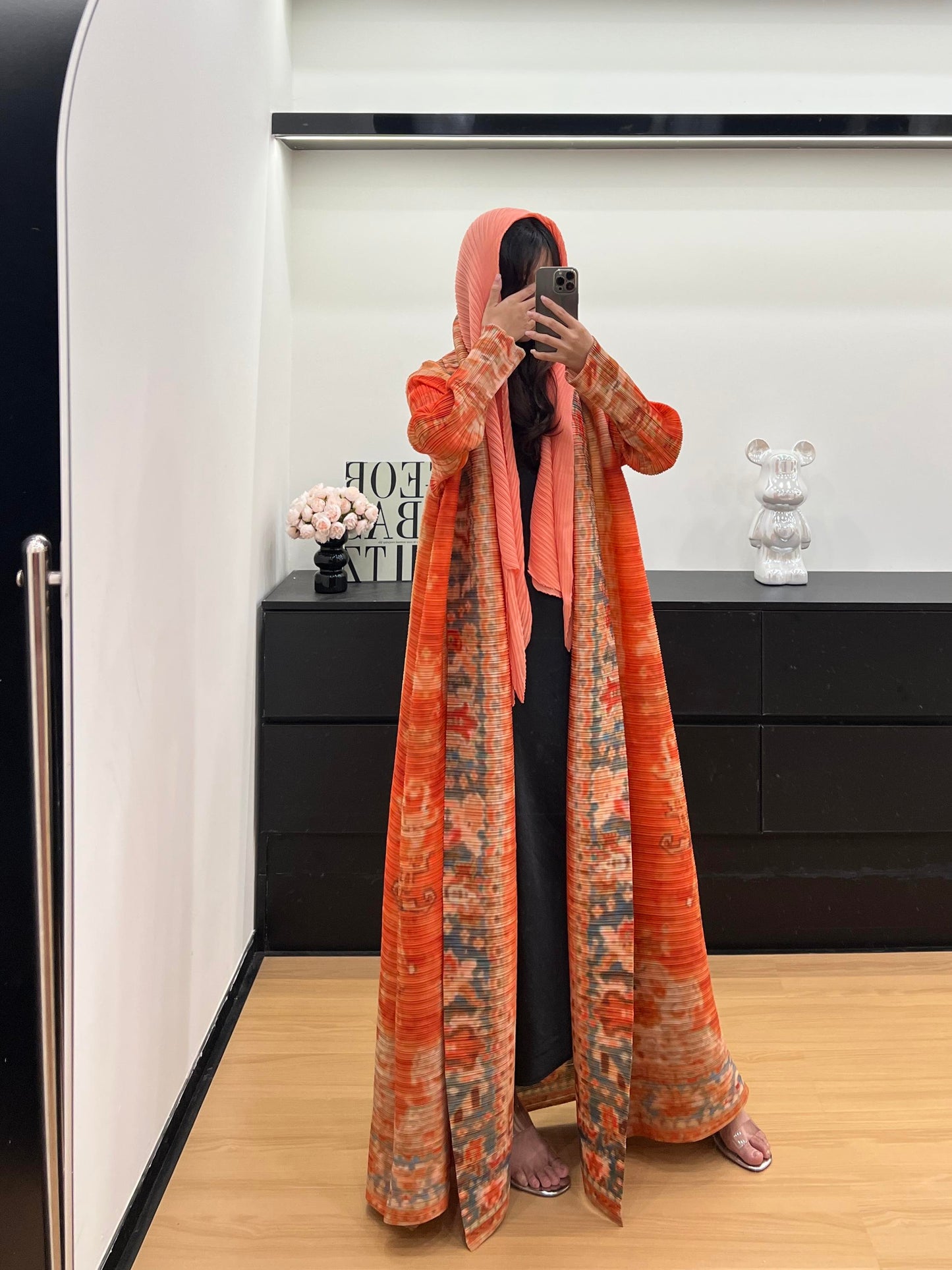 LUMAYASASERIES LUMAYA6714 Desert Bloom Vibrant Orange Abaya with Floral Prints