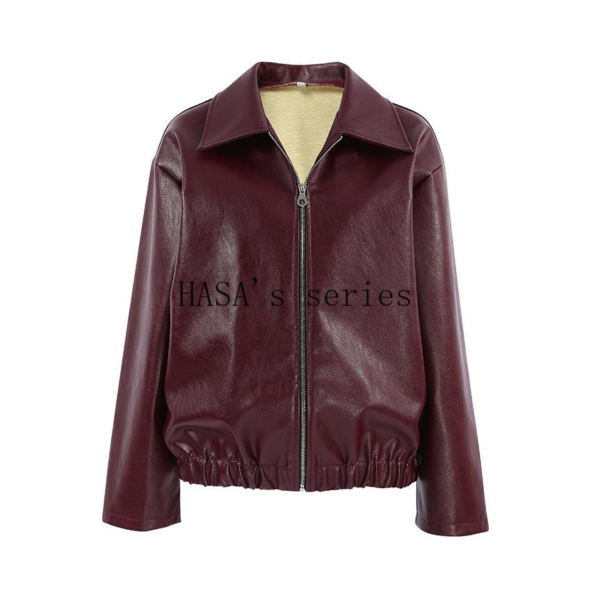 LUMAYA5775 This Classic, Minimalist Leather Short Jacket Is Stylish and Versatile, Perfect for Spring.