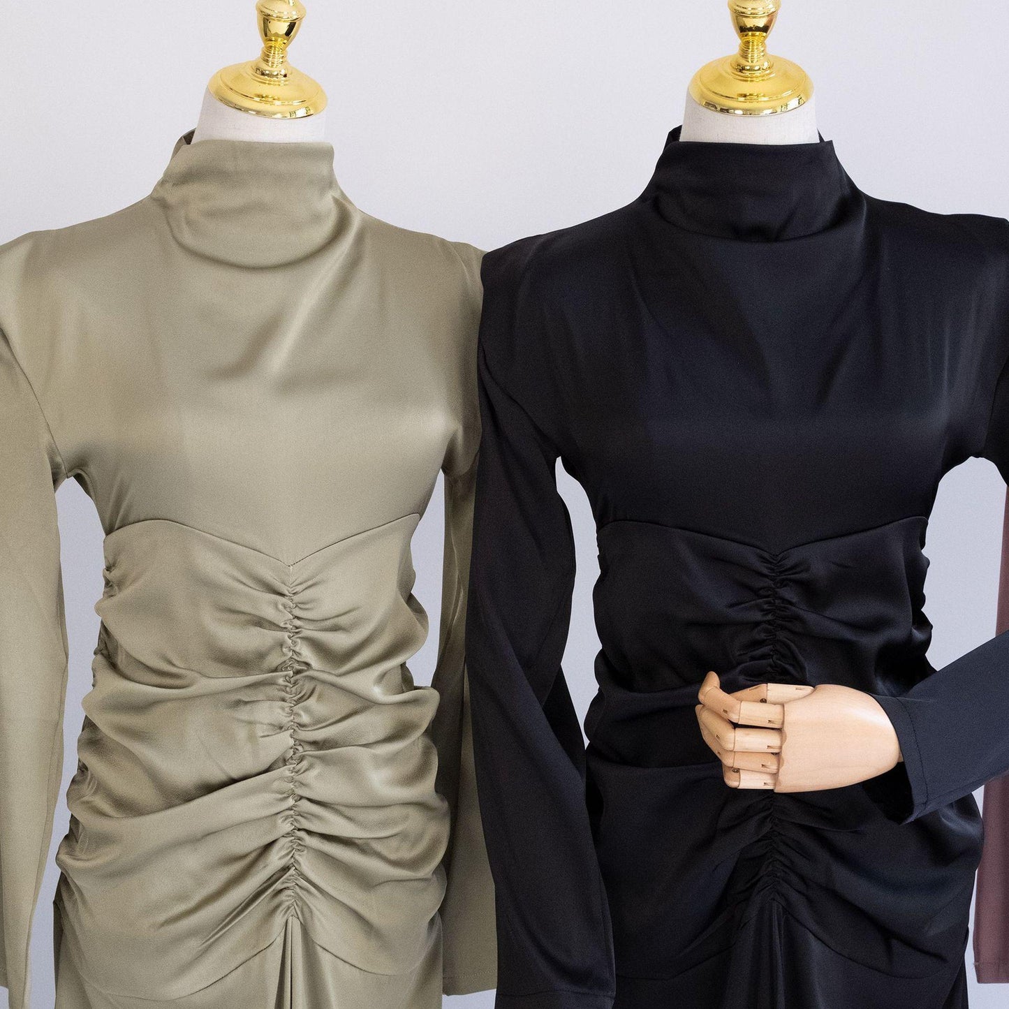 LUMAYA LUMAYA1020 Solid Color High Neck Slimming Robe Dress