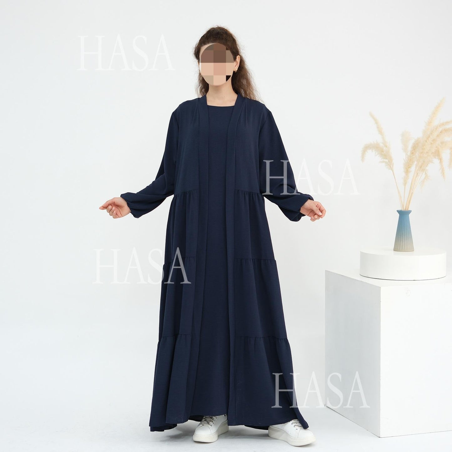 HA6559  Solid Color Loose Robe Dress Two-piece Set