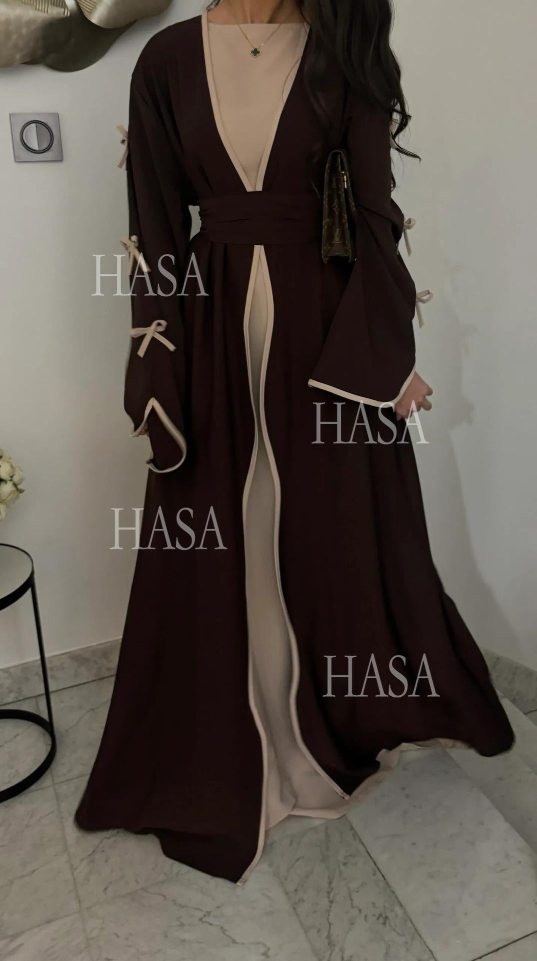 LUMAYA5862 Elegant Wavy-edge Bow Robe (with Belt) for A Feminine Look