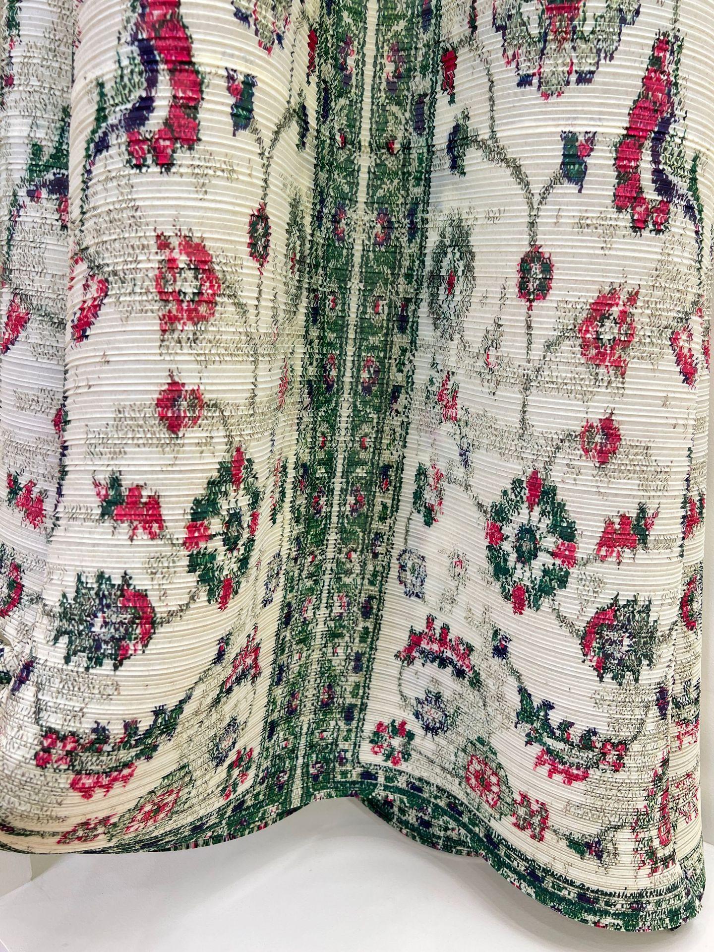 LUMAYA6722 Porcelain Dreams  White Abaya with Green & Red Floral Prints