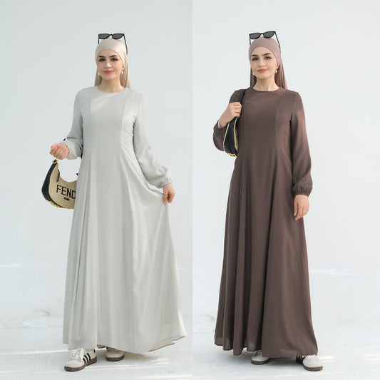 LM6632 Double Lined Simple Long Sleeve Dress