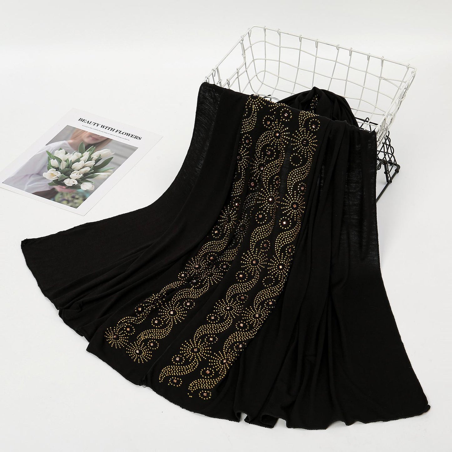 LUMAYA LM1145 Solid Color Rhinestone Headscarf