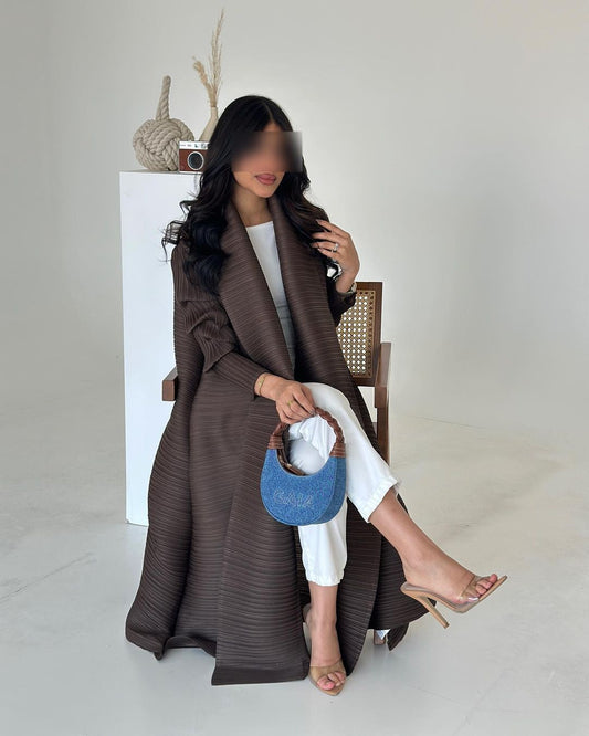 HS6729 Chocolate Crinkle | Brown Textured Open Abaya