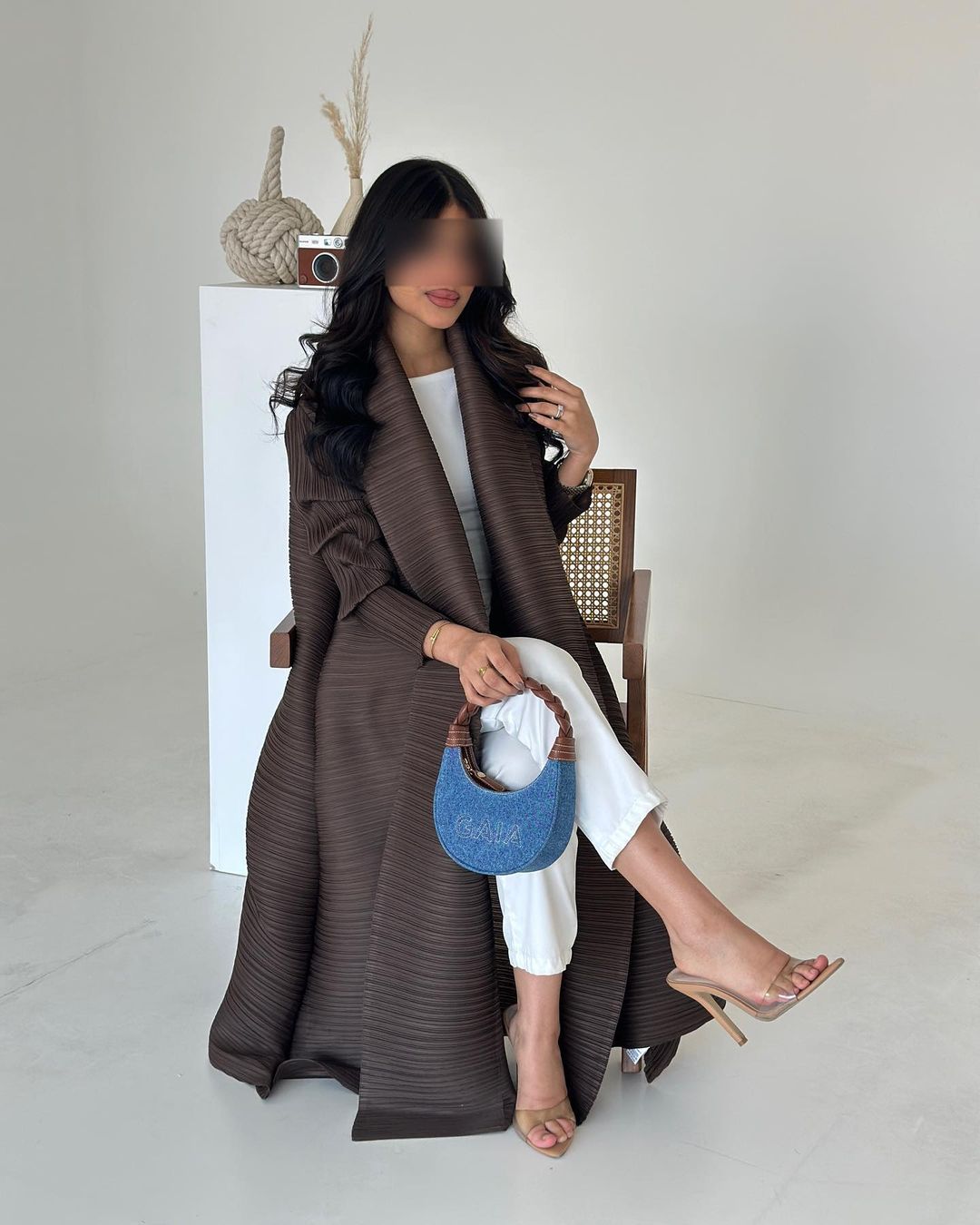 LUMAYA6729 Chocolate Crinkle | Brown Textured Open Abaya