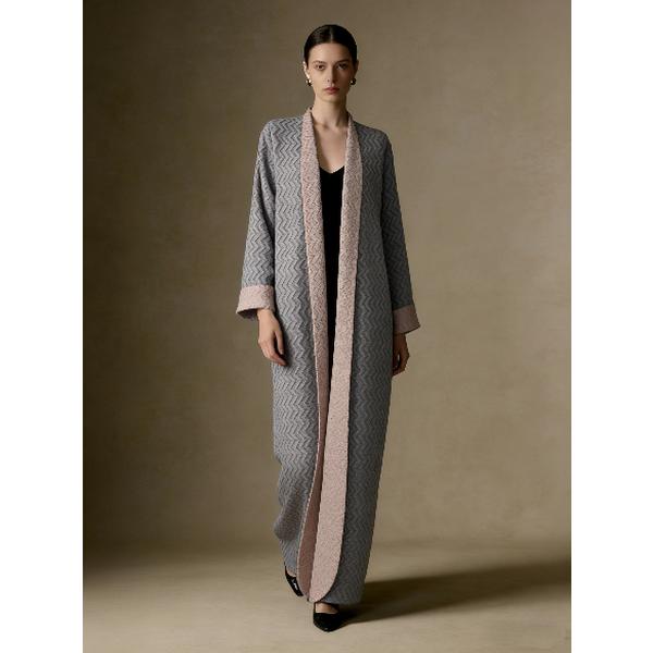 LUMAYA6703 Modern Minimalism Textured Grey Abaya with Pink Accents