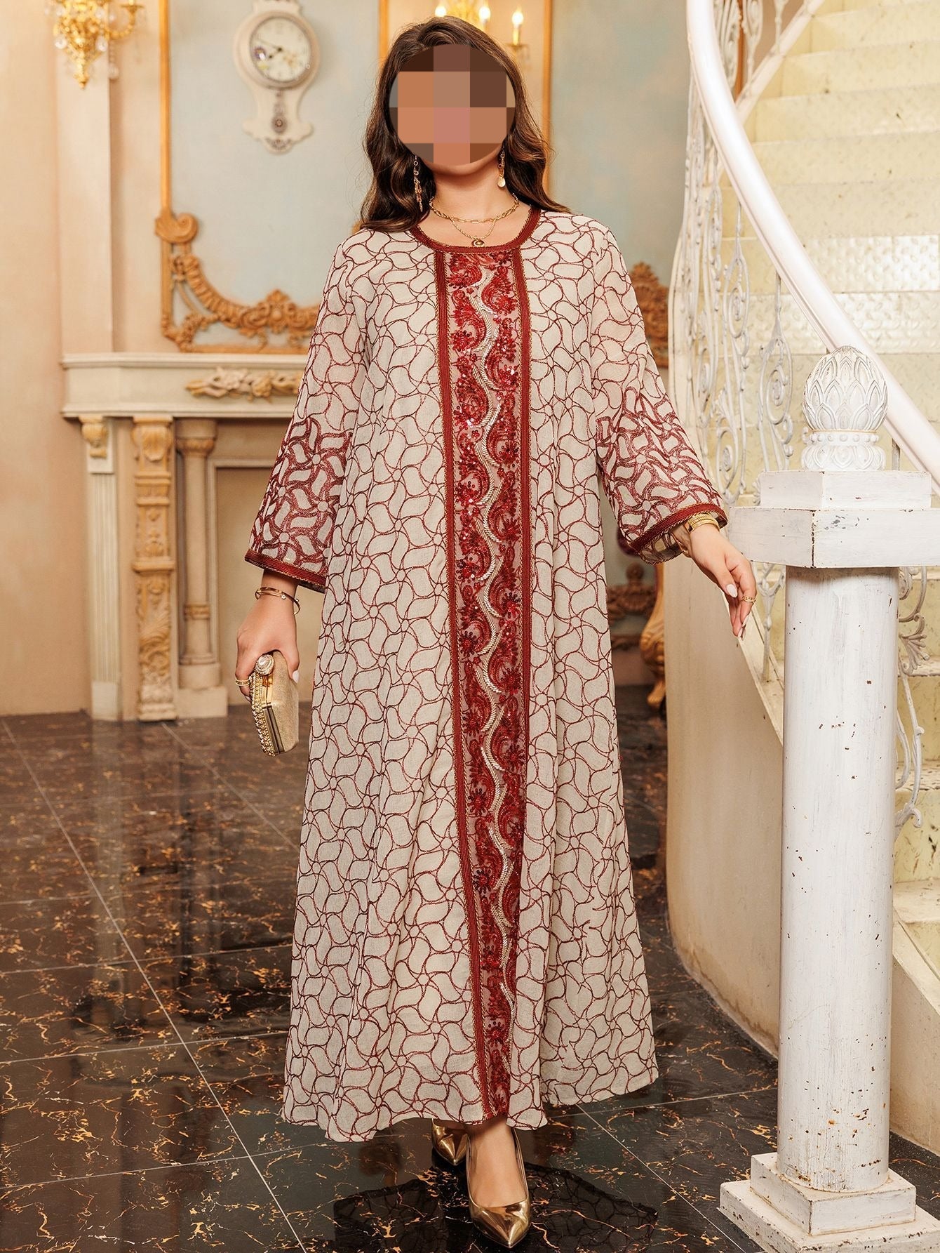 LM6668 A Simple and Elegant Long Dress Adorned with Mesh Embroidery.